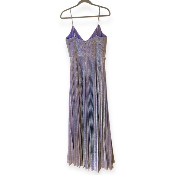 Halston Maycee Gown Sz 10 Shimmer Jersey Stretch Metallic Pleated Maxi Dress - Picture 8 of 13